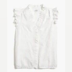 J. Crew  Factory White Button Up Ruffled Eyelet Blouse Lined